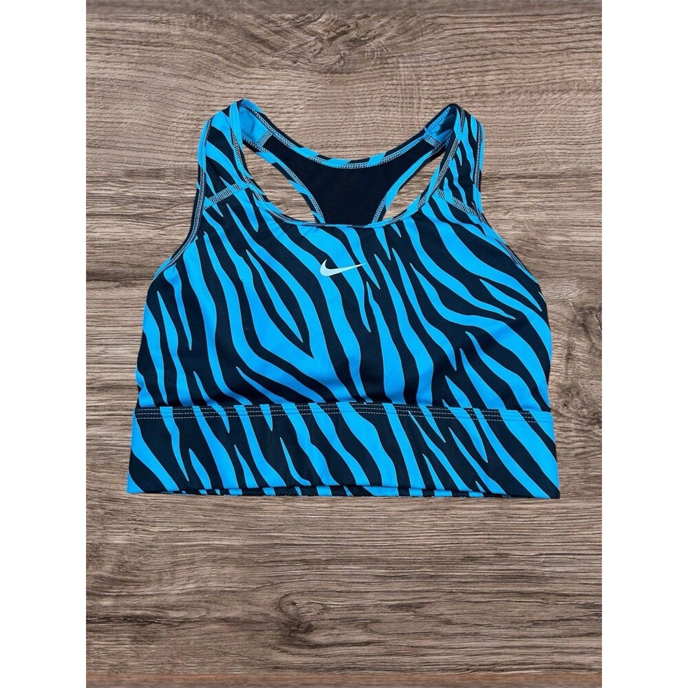 Nike Women's Sports Bra Blue Black Zebra Print Racerback Athletic Medium